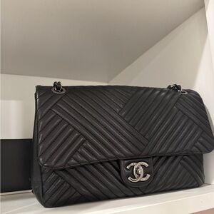 Chanel Black Chevron Shoulder Bag